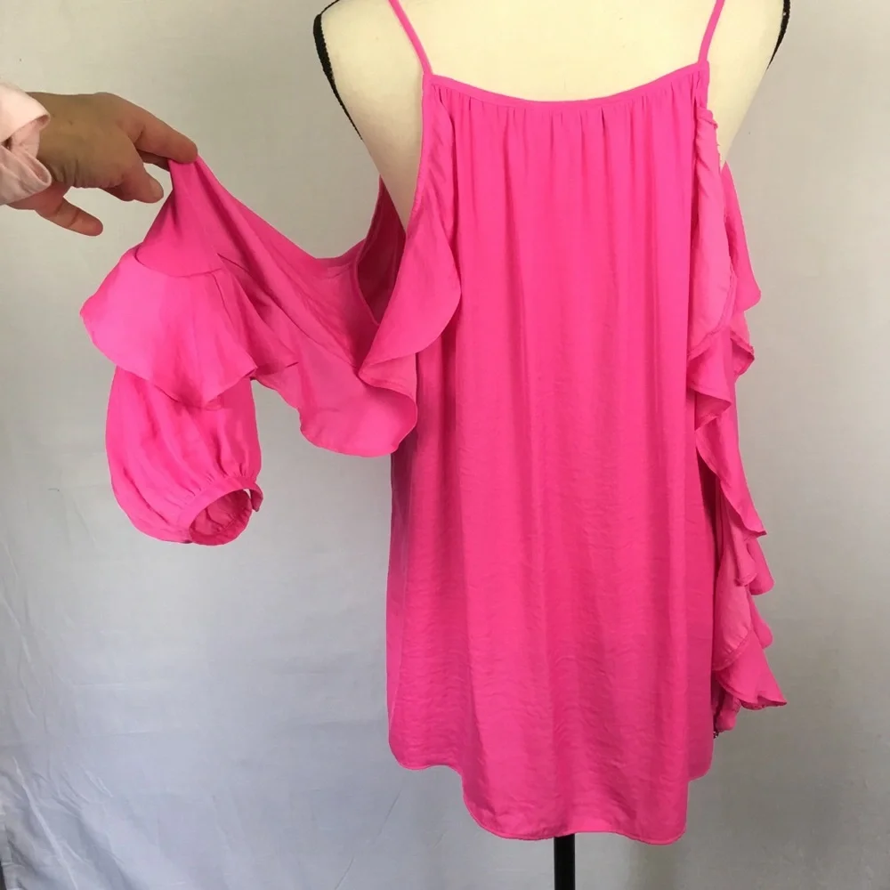 ❤️Jennifer Lopez cold shoulder top tie front L - Picture 5 of 6